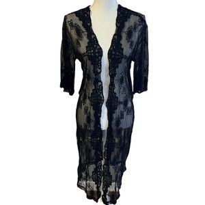 Woven Heart Womens Black Lace Kimono Cardigan Size L Whimsigoth Witchy Boho